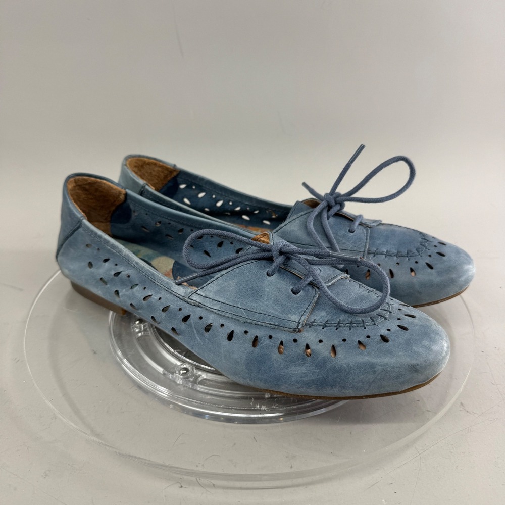 Born Womens Leather Perforated Lace Up Flats B74734 Blue Size 9.5M